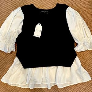 English Factory Sweater Poplin Mixed Top NWT Size L